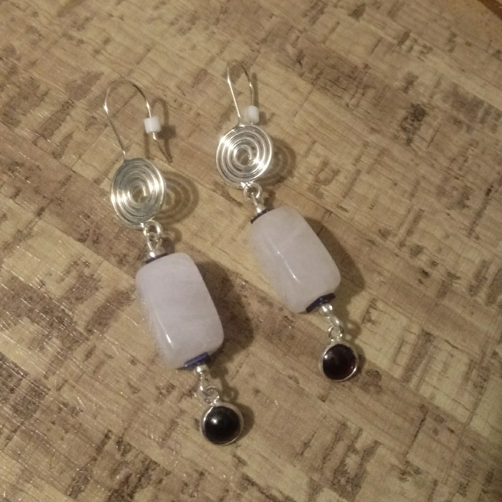 Handcrafted Rose Quartz Silver Sprial Earrings
